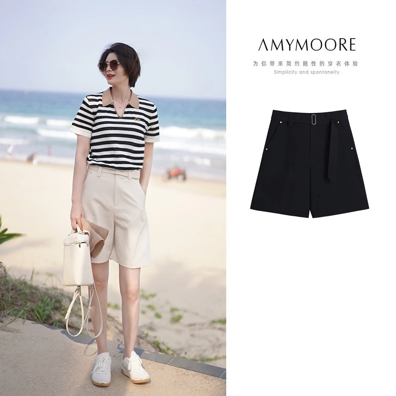 AMYMOORE【为爱放价】简约短裤休闲五分通勤气质显瘦时尚休闲161766