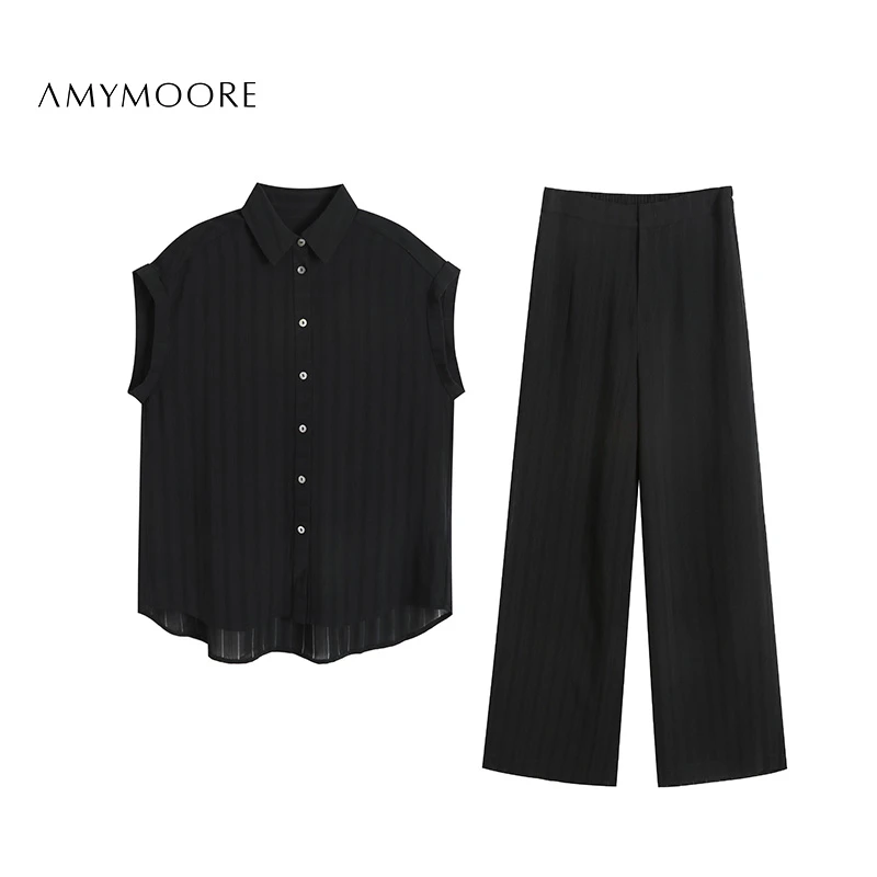 AMYMOORE【为爱放价】夏季醋酸衬衫套装高级感气质时尚女士97114