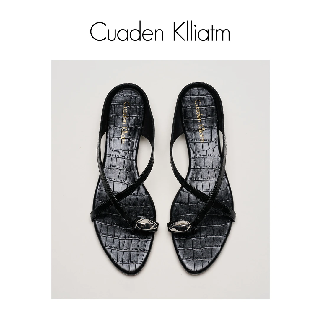 夏季外穿休闲时尚百搭女士细带夹脚露趾石头纹拖鞋F019