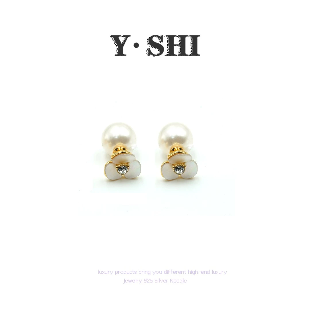 铜合金耳饰 5123~白色珠珠三叶草耳饰