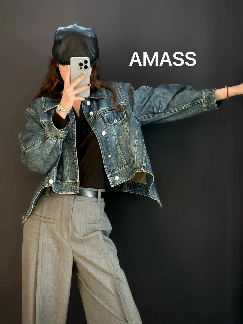 AMASS/阿玛施拼接设计水洗复古百搭牛仔外套5400781