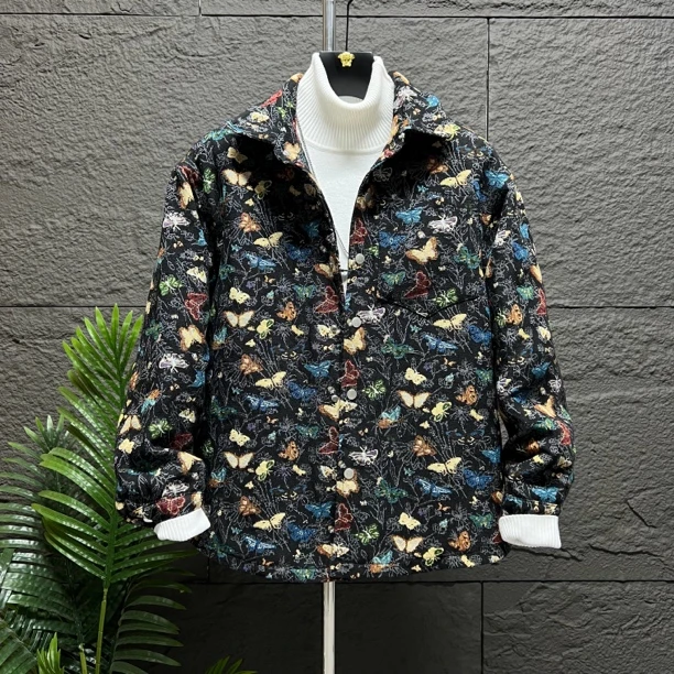 男士潮流冬季印花夹克春秋季翻领外套时尚休闲风衣2289秋冬上衣