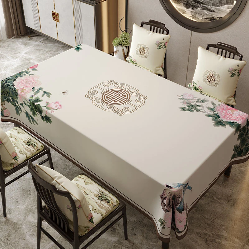 新中式桌布免洗防水防油防烫pvc实木餐桌台布客厅新款茶几盖布