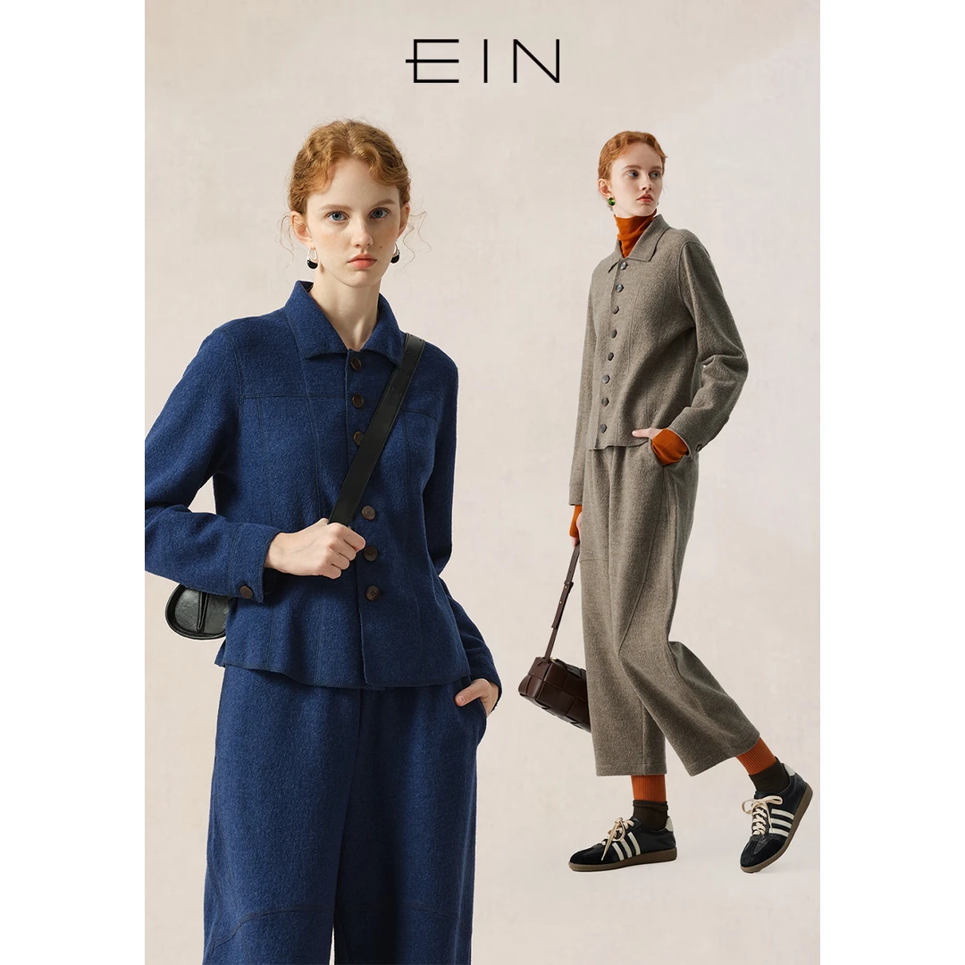 EIN/言【空气羊毛】美拉德艺术绣线弧形衬衫式短外套女25春季新款