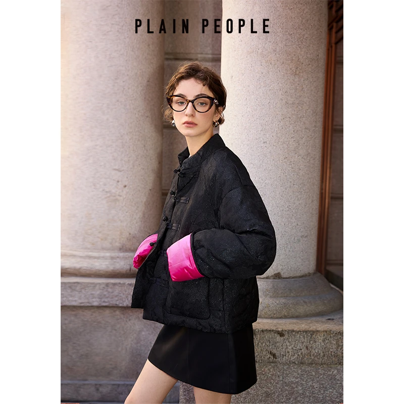 PLAIN PEOPLE复古国风盘扣提花羽绒服女士秋冬保暖宽松上衣冬季