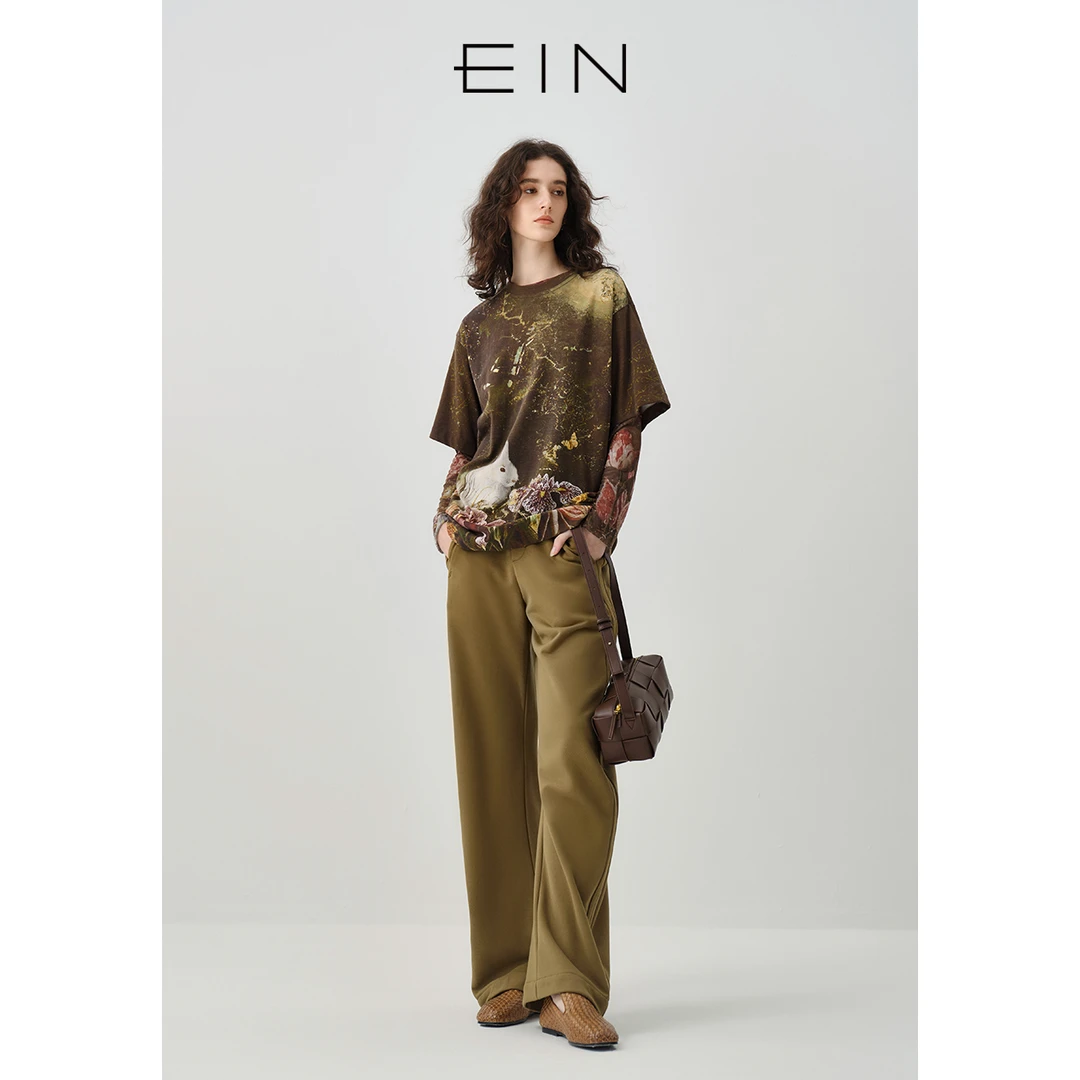 EIN/言文艺简约城市户外运动风高腰实穿休闲香蕉型卫裤25早春新款