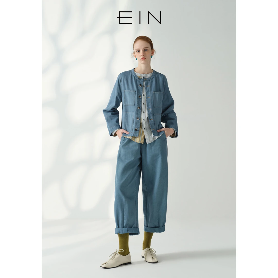 EIN/言雅丹风纳米染全棉工装 工装风量感九分休闲阔腿直筒裤25