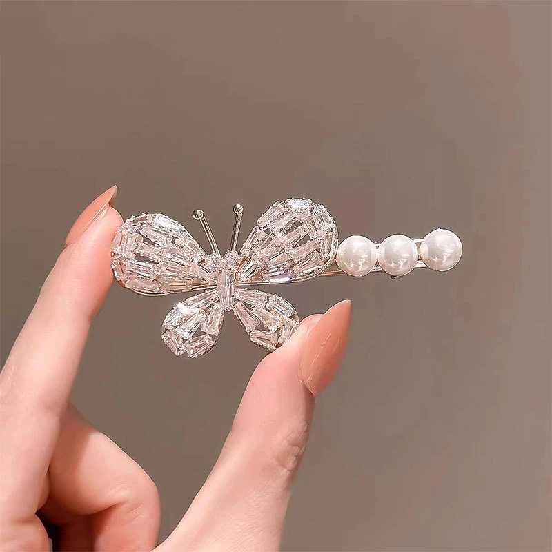 夏季气质小众锆石珍珠鸭嘴夹韩国时尚蝴蝶发夹高级感侧边夹刘海夹