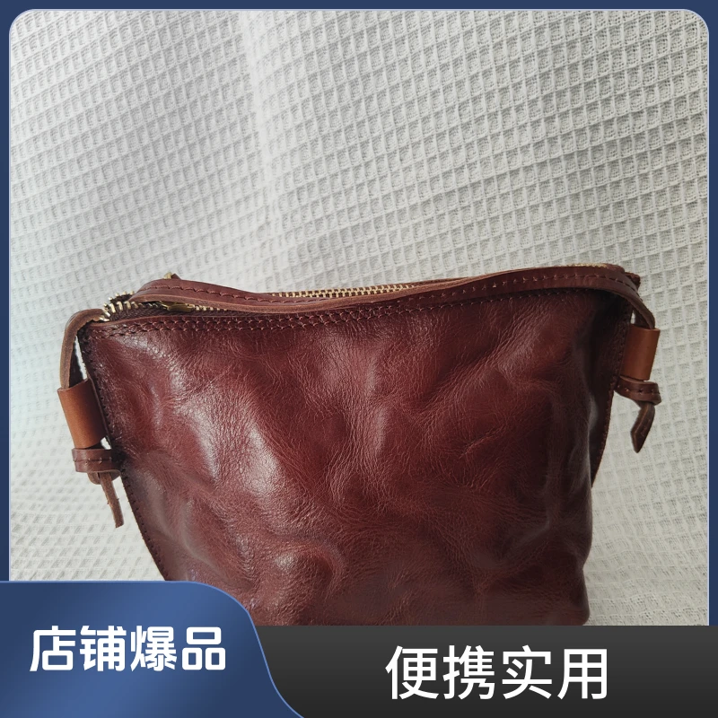 福利植鞣头层牛皮包百搭时尚简约休闲潮流便携真皮复古23*10*15