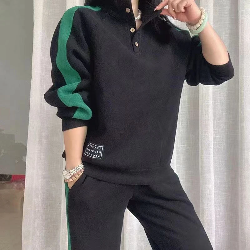 春秋款网红加厚立领洋气百搭休闲时尚加厚套装