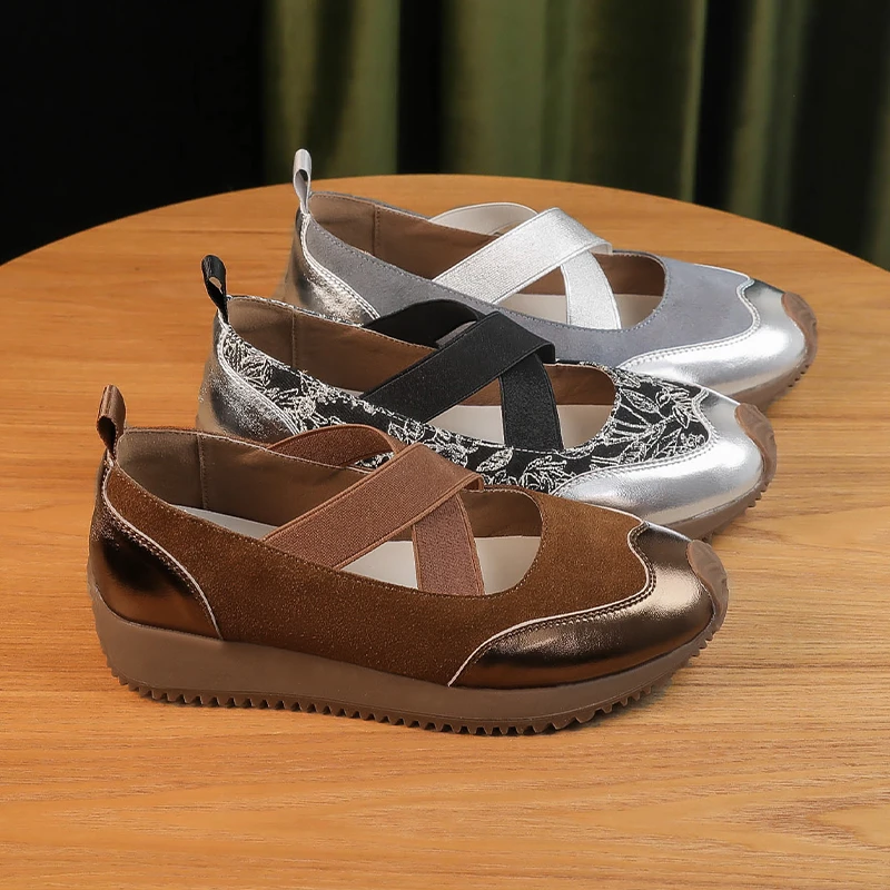 【现货】WH3536休闲鞋女4cm平底包头凉鞋单鞋复古妈妈女鞋直播2024