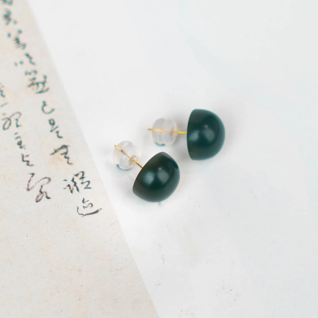 【城丽珠宝】18K和田玉塔青蘑菇耳钉/对（多样性发货）ZJK-385