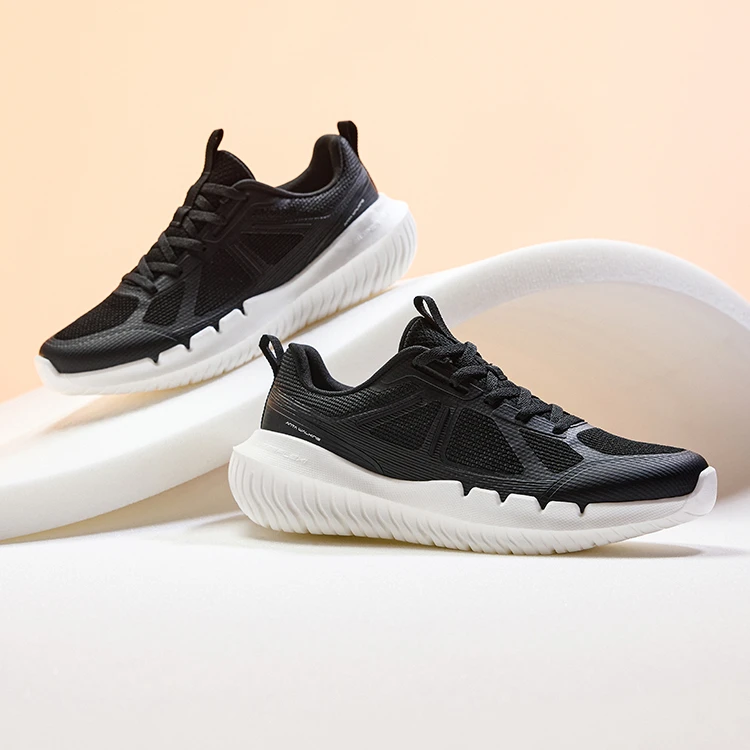 安踏软底革面休闲健步鞋男女款2024冬季新款黑色运动鞋跑步男鞋
