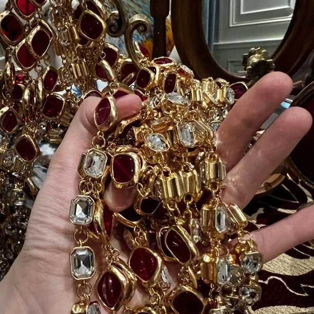 铜合金仿水晶项链 【7775】法新贵-双面红宋宋甄选项链长款