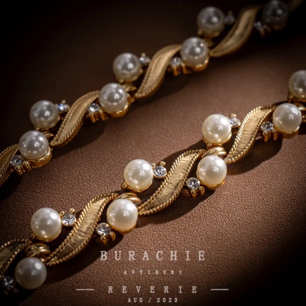 铜合金仿珍珠项链 【1024】古卓首饰收藏|法大全套 奶油波纹贝珠