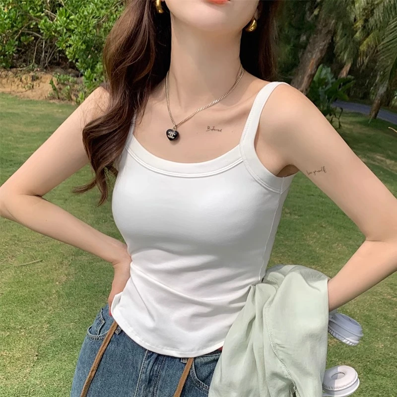 吊带背心女内搭自带胸垫一体美背内衣文胸黑色抹胸打底上衣夏外穿