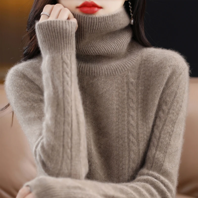 2024新款高领加厚韩版100纯羊毛衫宽松时尚百搭针织套头打底衫女