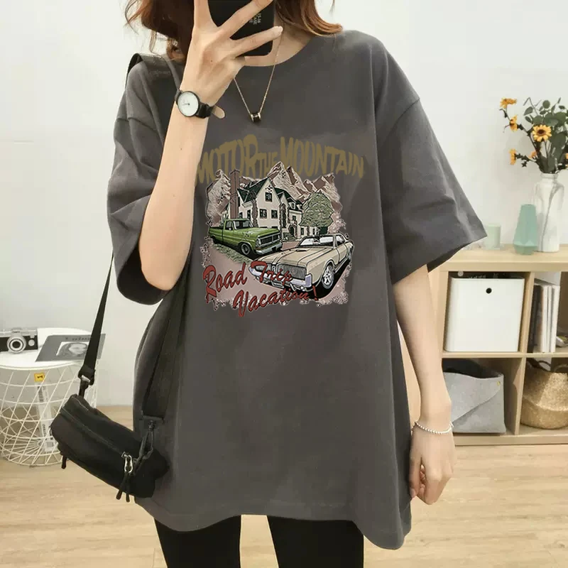 欧货洋气春秋2025年新款短袖T恤女大码高端纯棉宽松大版半袖上衣