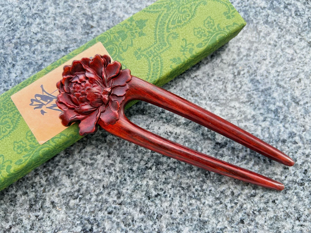 【双钗牡丹花】精致大气时尚气质百搭木质发簪复古日常木发簪