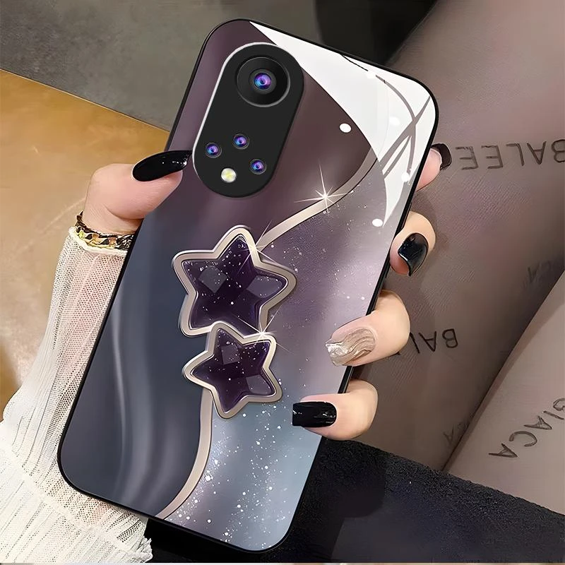 适用华为nova9pro手机壳NOVA9PRO玻璃流金暗紫女款时尚全包新款保