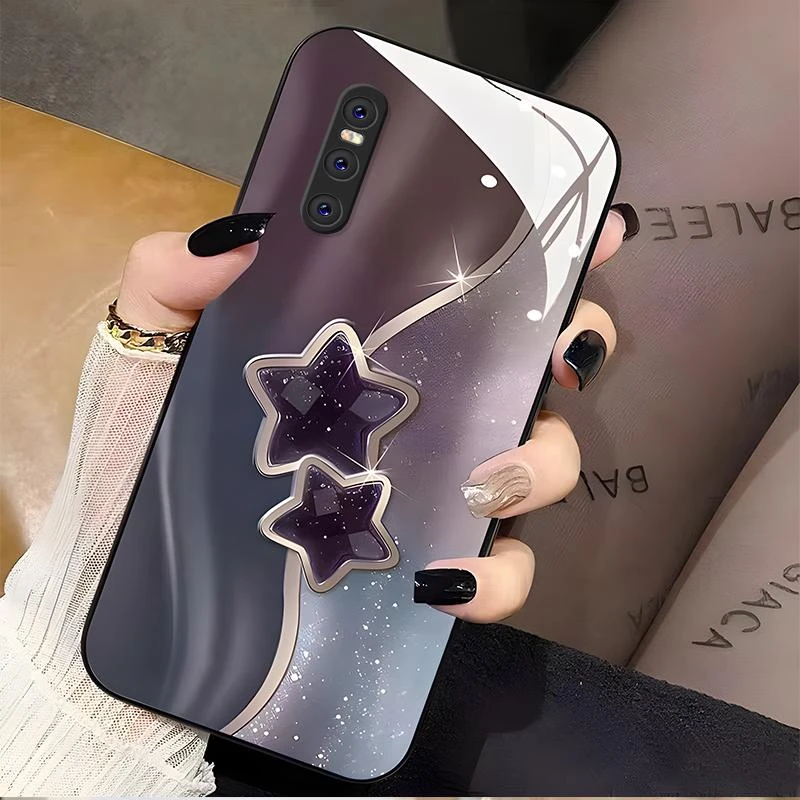 适用vivox27手机壳X27玻璃流金暗紫女款时尚全包新款保护套网红简