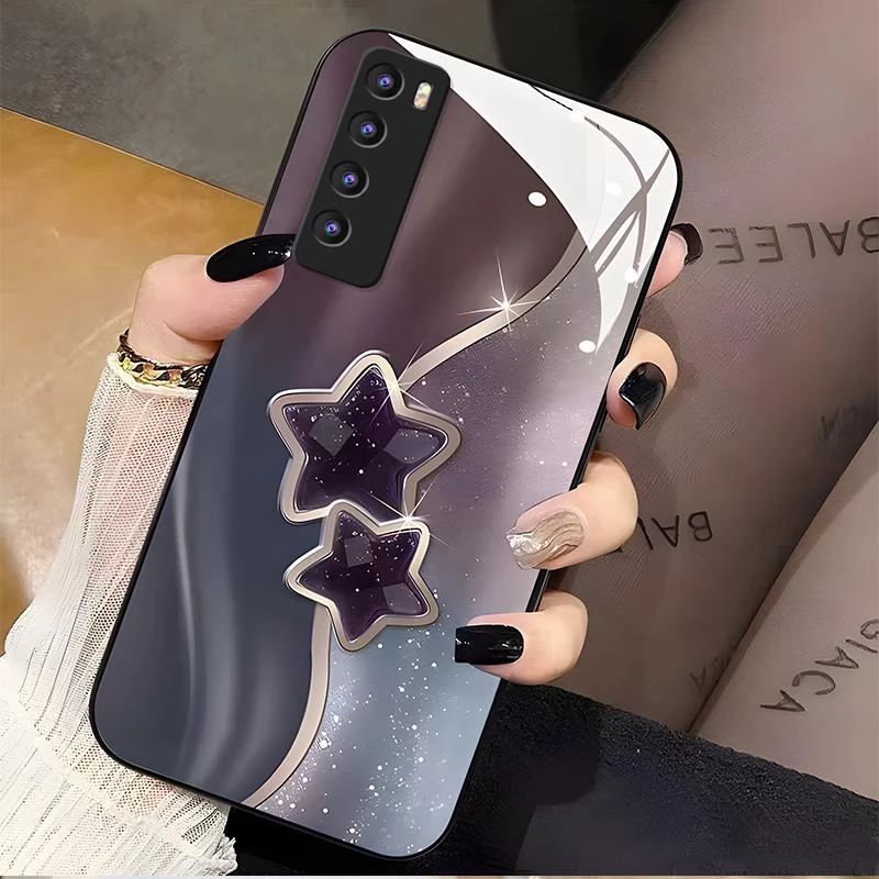 适用华为nova7手机壳NOVA7玻璃流金暗紫女款时尚全包新款保护套网