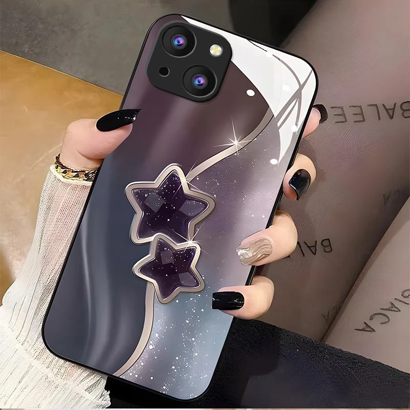 适用苹果15plus手机壳iphone15plus玻璃流金暗紫女款时尚全包新款