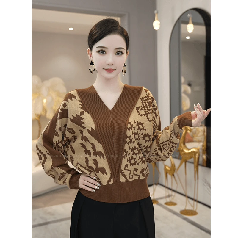 大码宽松时尚针织衫秋冬新款百搭气质宽松洋气长袖毛衣打底衫上衣