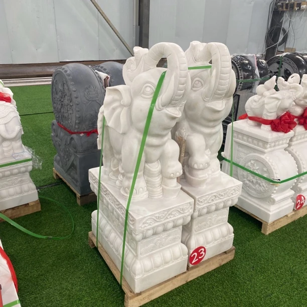 石雕门墩抱鼓石一对石鼓大象天然青石汉白玉门口摆件