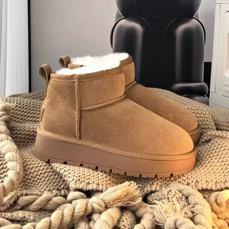 周冬雨款棉鞋,短靴经典,时尚加绒加厚保暖牛皮秋冬雪地靴百搭真皮