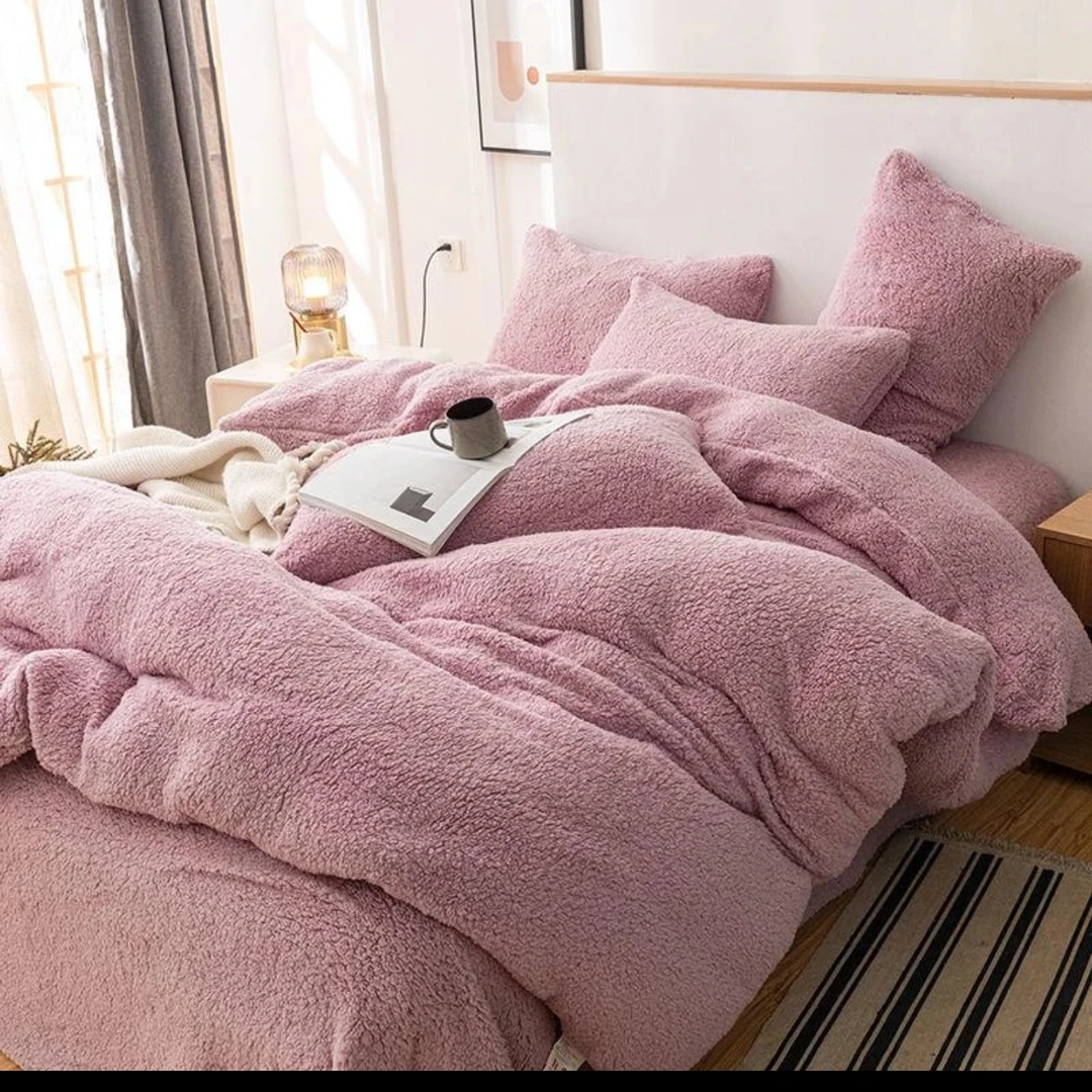 冬款神器GG家胭脂粉牛奶绒被子加绒加厚双面绒冬被家用柔软三层