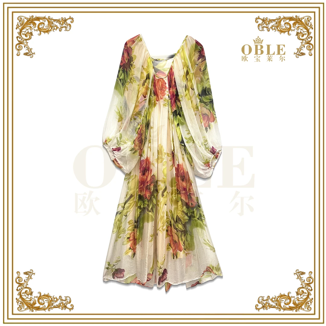 【欧宝莱尔】OBLE   欧宝莱尔莫奈花园风真丝连衣裙330-220607-5