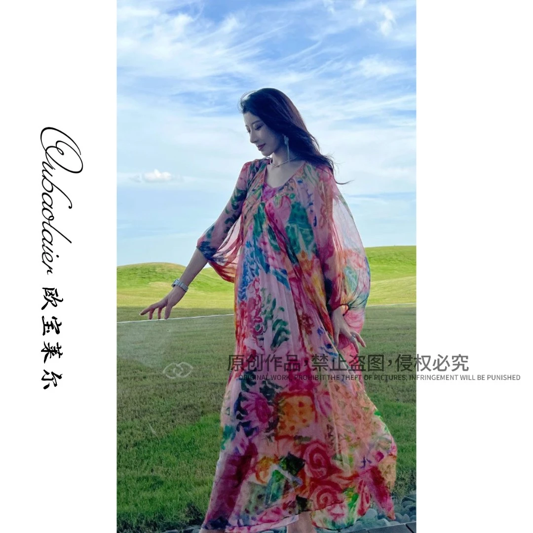 【欧宝莱尔】OBLE   新款莫奈花园风真丝连衣裙330-220607