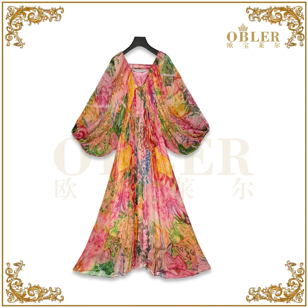 【莫奈花园】OBLE欧宝莱尔女装莫奈花园风连衣裙330-220607