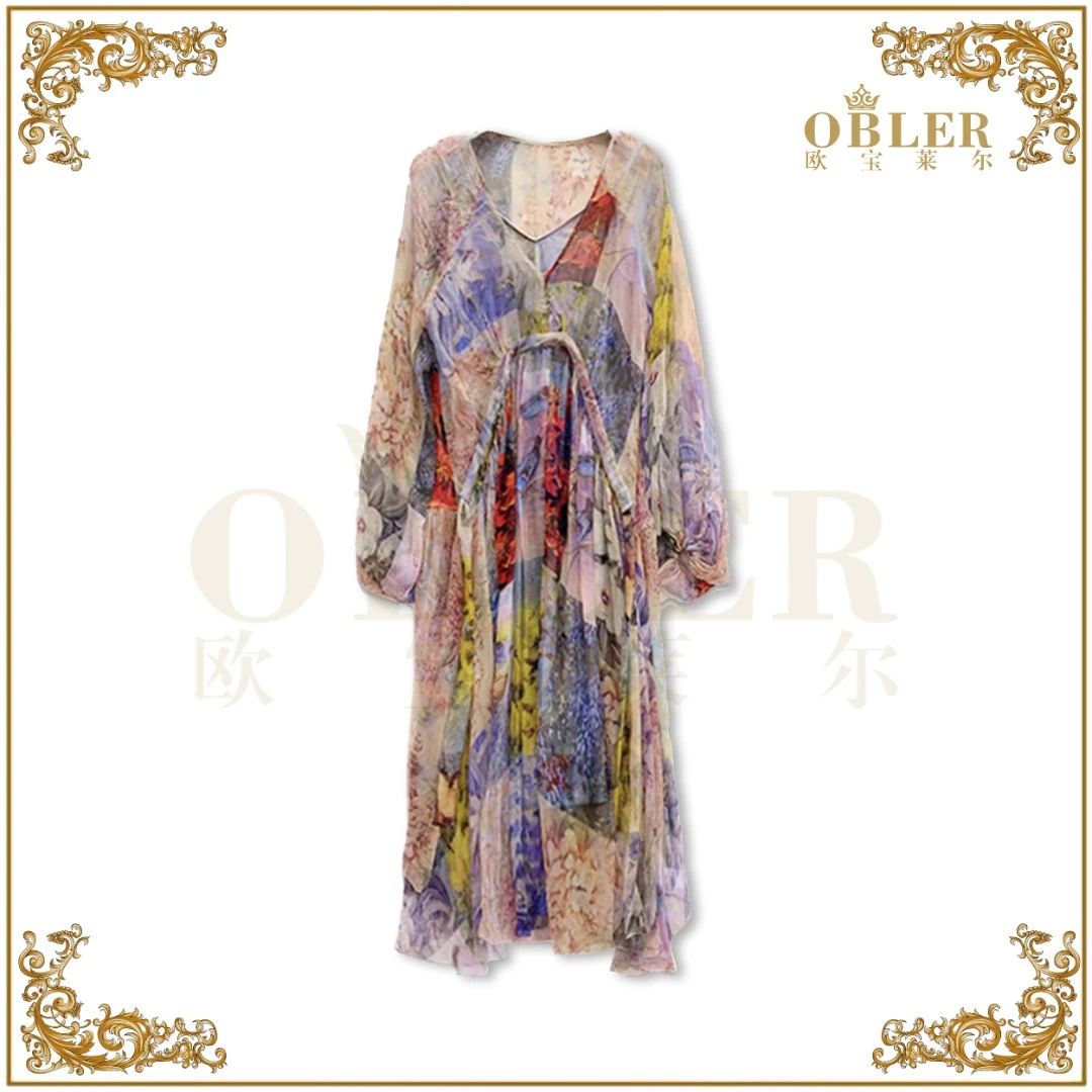 【鸟语花香】OBLE新款气质时尚优雅真丝夏季女装连衣裙502-66888