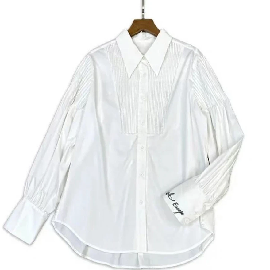 CYM2512024春秋新品压褶垂坠设计感纯白禁欲系极简风衬衫女