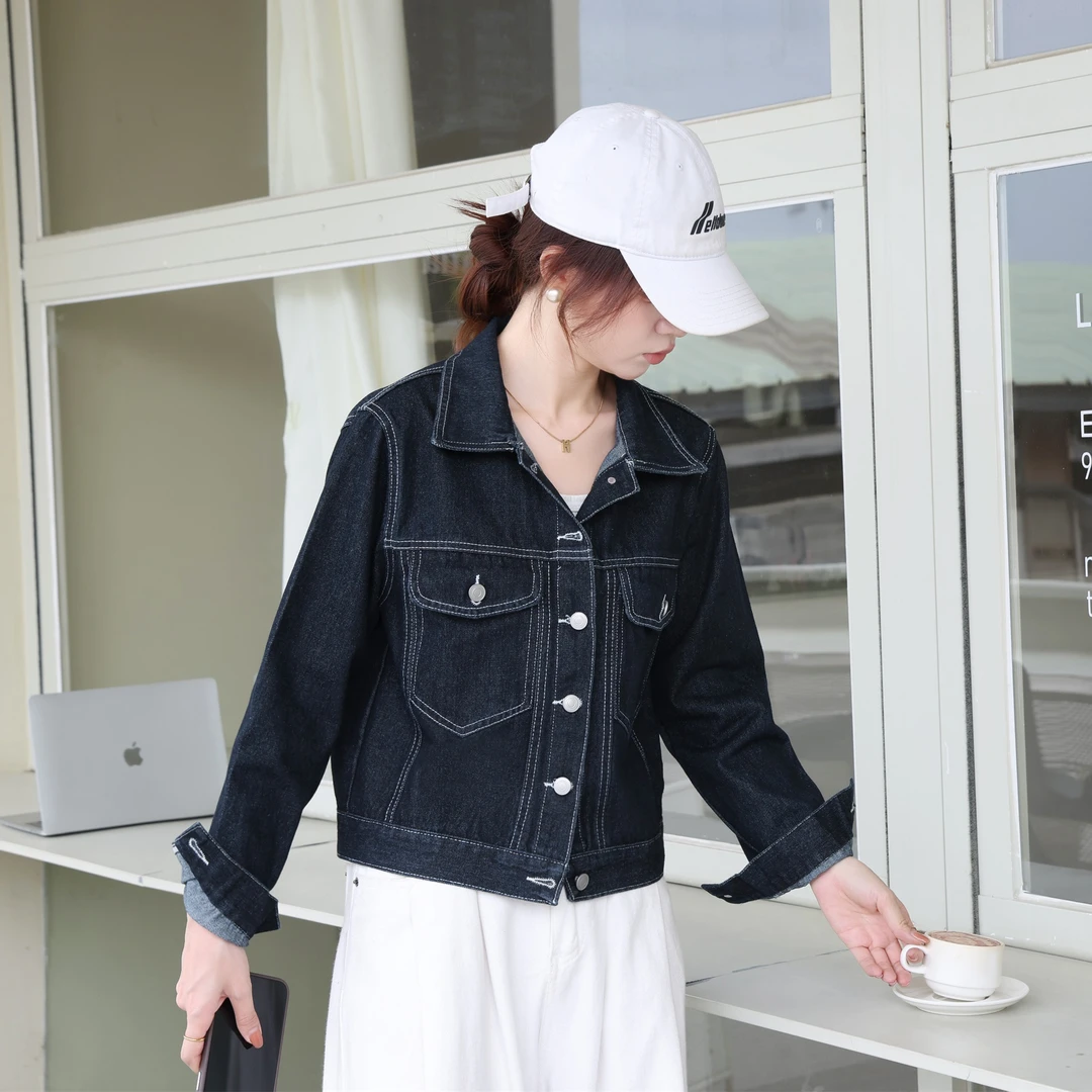 复古丹宁色工装牛仔外套女春秋款小个子显瘦短款风学生上衣