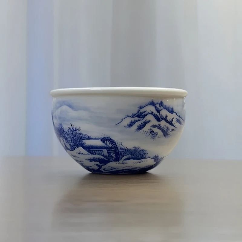 景德镇纯手工手绘内外绘青花山水雪景主人杯