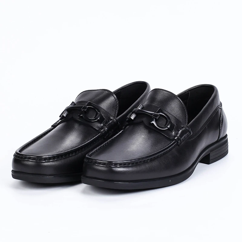高档开边珠牛皮金属扣套脚乐福鞋男士上班通勤商务休闲一脚蹬皮鞋