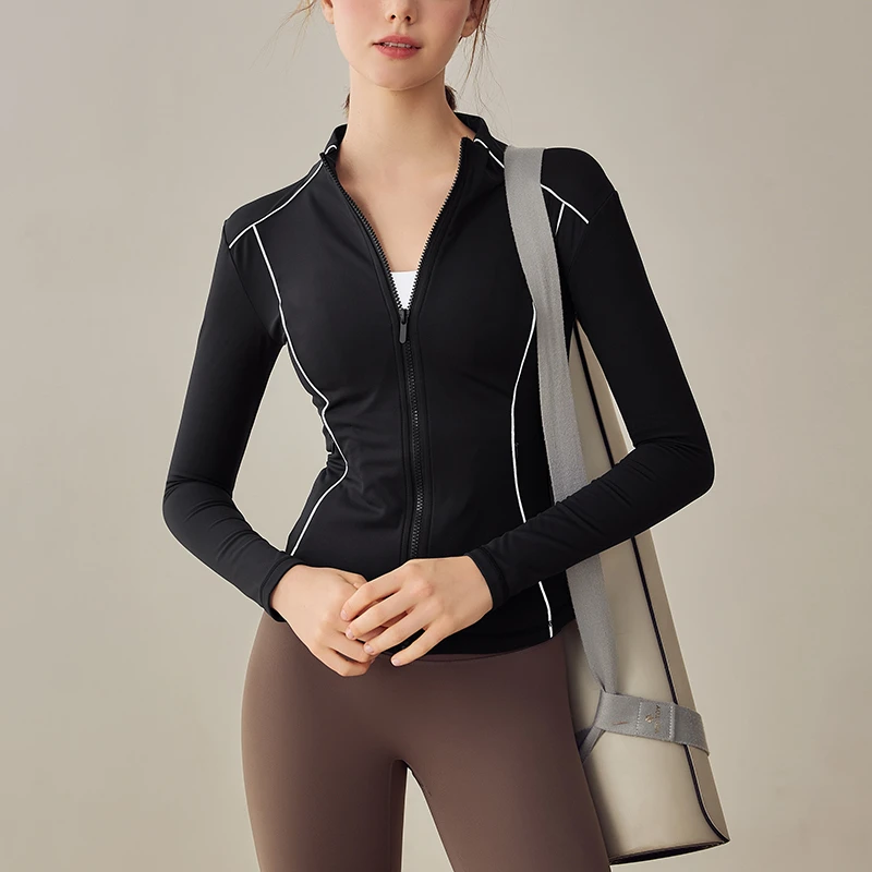 云端贝壳加绒保暖运动健身服女跑步立领拉链瑜伽外套反光修身夹克