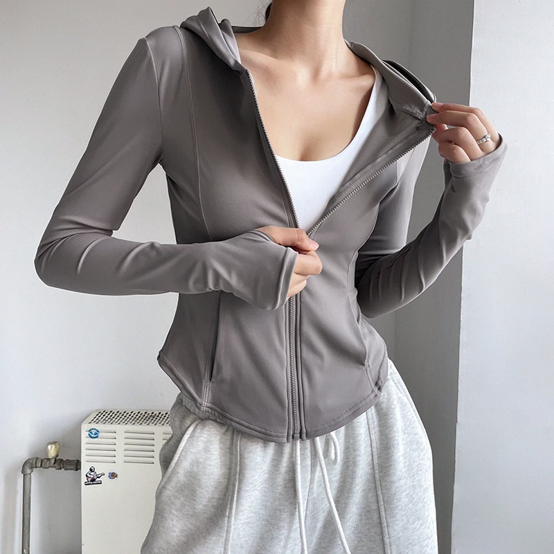 云端贝壳连帽运动上衣女户外显瘦瑜伽普拉提网红高级感跑步健身服