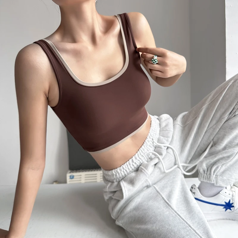 拼色夏季美背瑜伽背心防下垂运动内衣女防震聚拢训练健身文胸时尚
