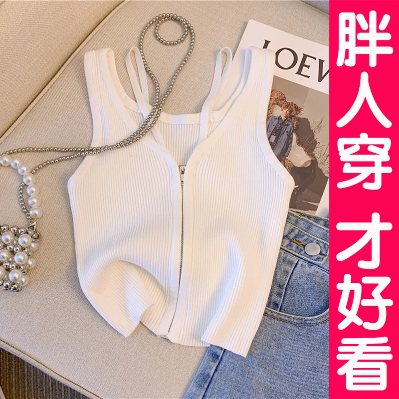 夏季新款大码法式吊带背心女外穿修身显瘦背带胖mm遮肚子无袖上衣