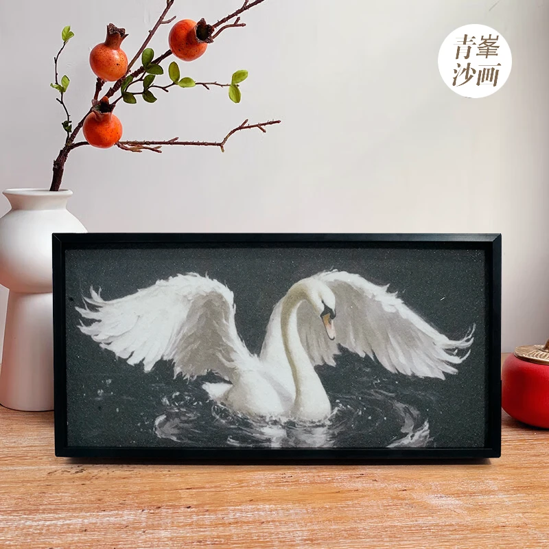 【青峯沙画】天鹅装饰画电视柜摆画酒柜摆画斗柜摆画床头柜摆画防水
