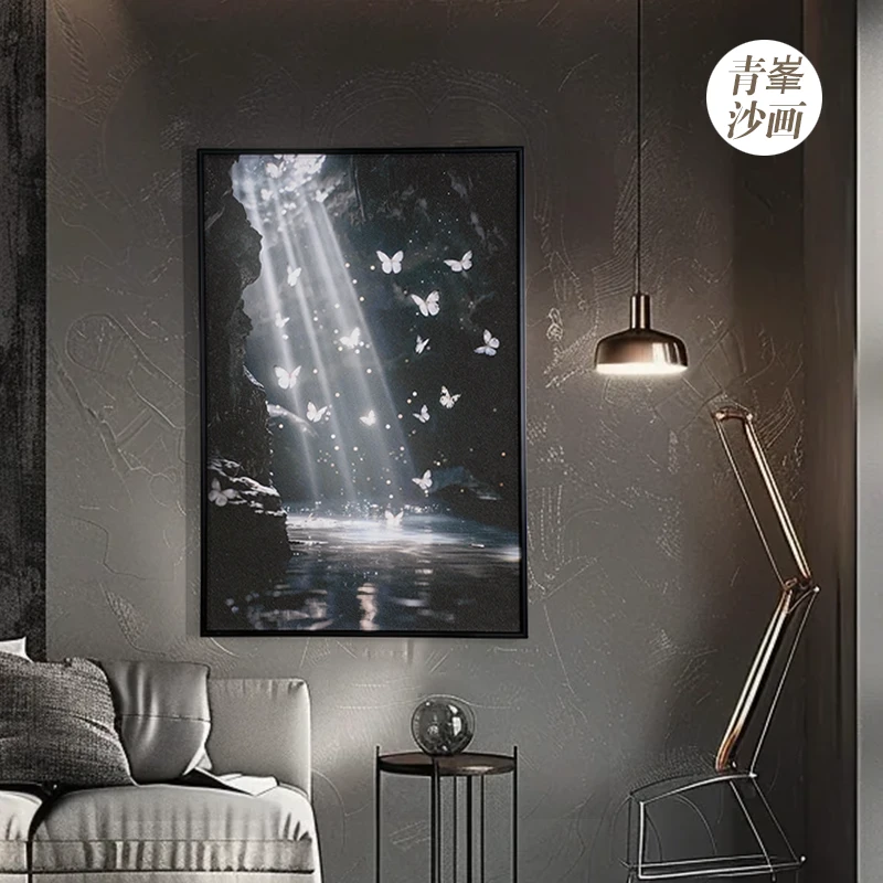 【青峯沙画】湖蝶沙画简约玄关画防水高端客厅电视柜摆画装饰画