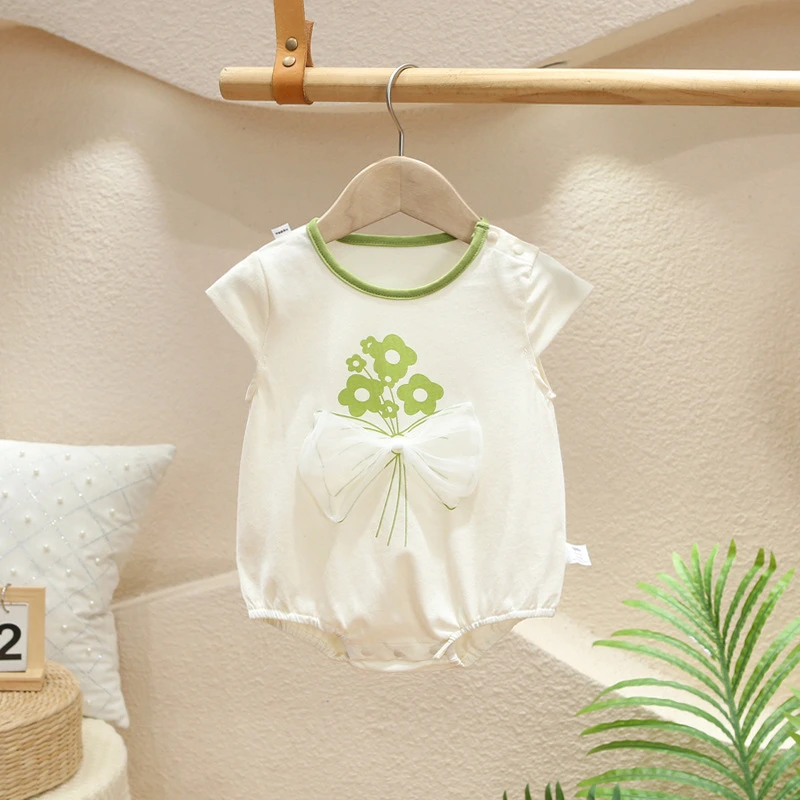 婴儿连体衣哈衣爬服两件装宝宝外出0-9月网红三角包屁衣夏季衣服