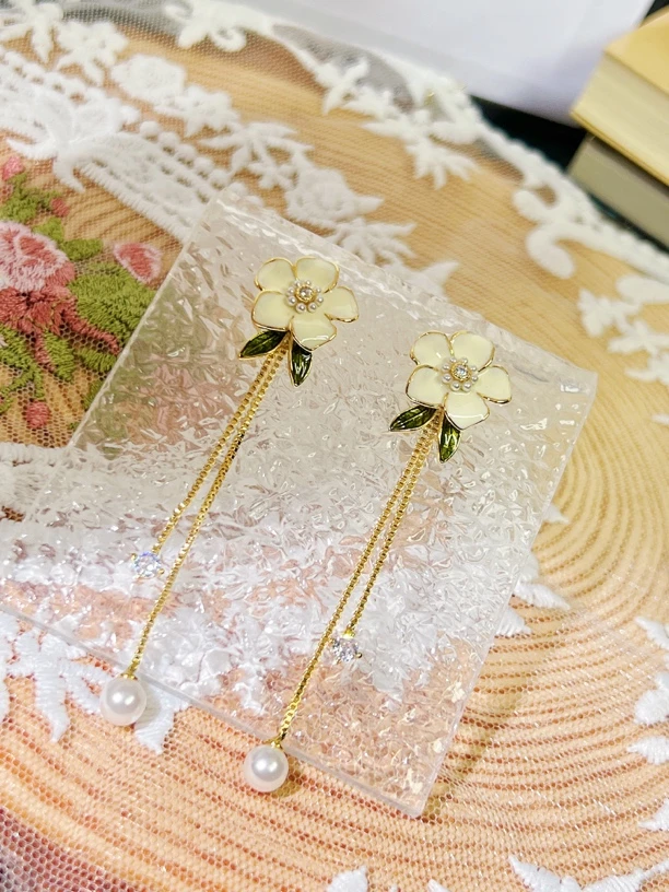 铜合金耳饰 香馨饰品|气质时尚甜美山茶花耳环