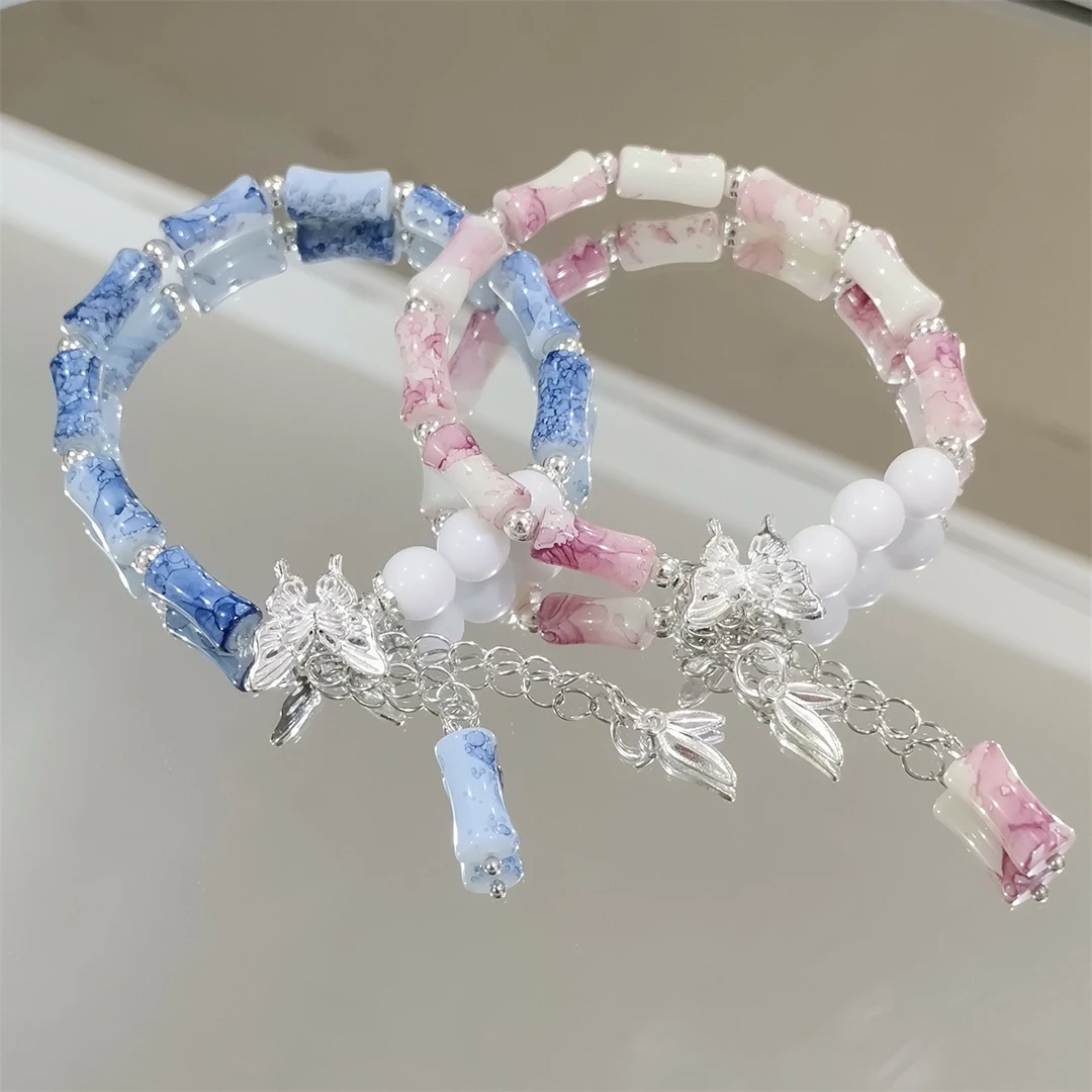 合金树脂手链 原创设计竹墨蝴蝶手链女新中式百搭上岸竹节学生情