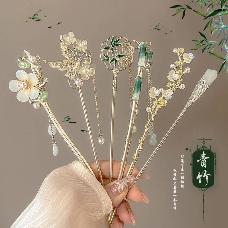 合金发饰 新中式流苏发簪女古风金属玉兰花盘发国风清冷旗袍步摇