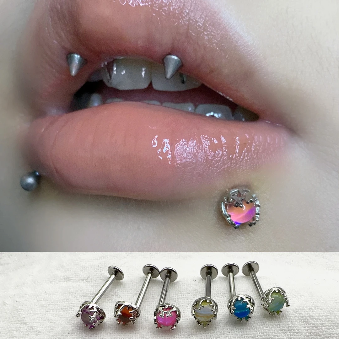 不锈钢耳饰 炫彩摩卡皇冠鹿角唇钉耳骨钉内牙穿刺饰品钛钢小众
